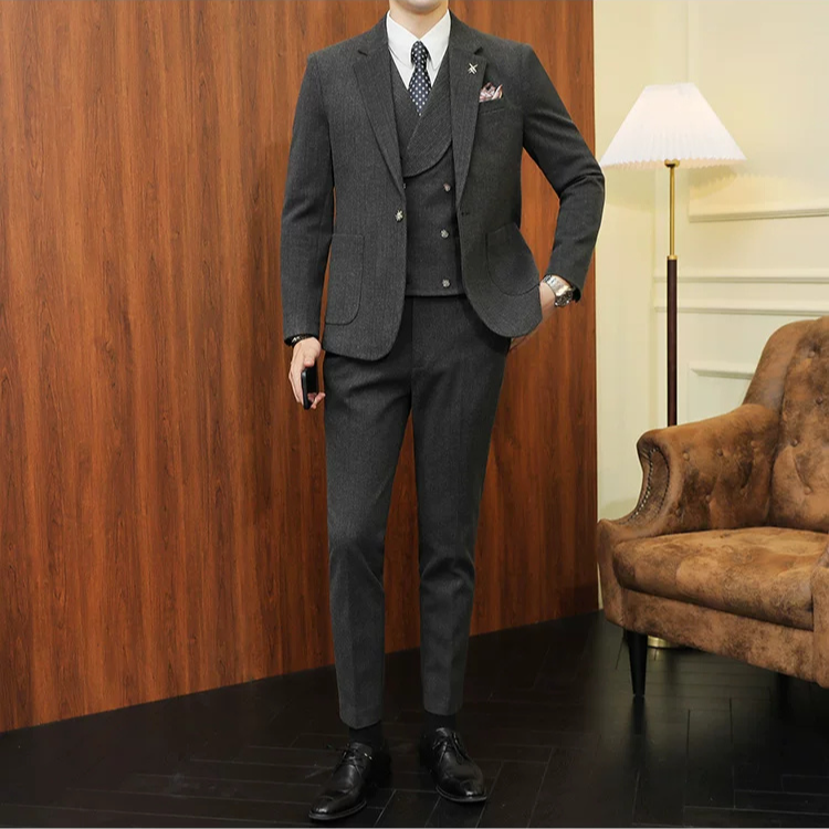 Terno Masculino Slim Canelado Colete Transpassado Maximus
