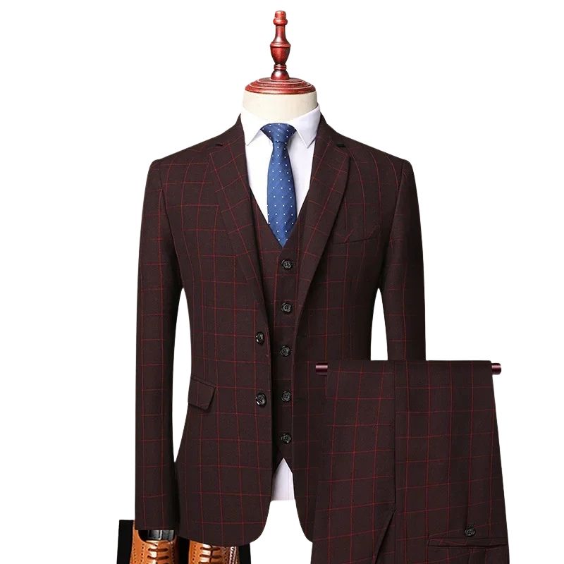 Terno masculino slim, Terno xadrez elegante, Terno social, Terno para casamento, Terno com colete masculino
