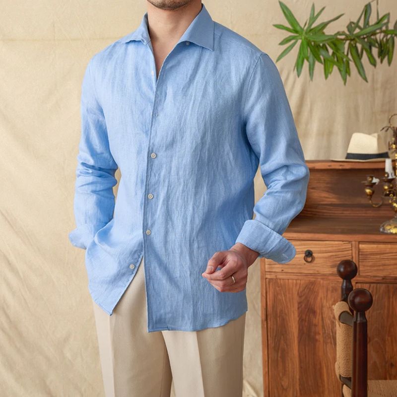 camisa social masculina de linho, camisa de linho slim fit, camisa social elegante masculina, camisa de linho azul masculina, camisa social slim masculina