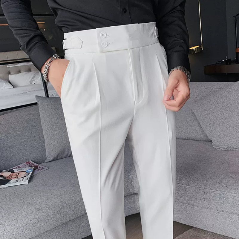 calça alfaiataria reta masculina, calça botão duplo masculina, calça cropped masculina, calça cintura alta reta, calça social masculina corte reto, calça café masculina, calça formal cropped, calça pala lateral, Mr. Maximus, moda masculina alfaiataria