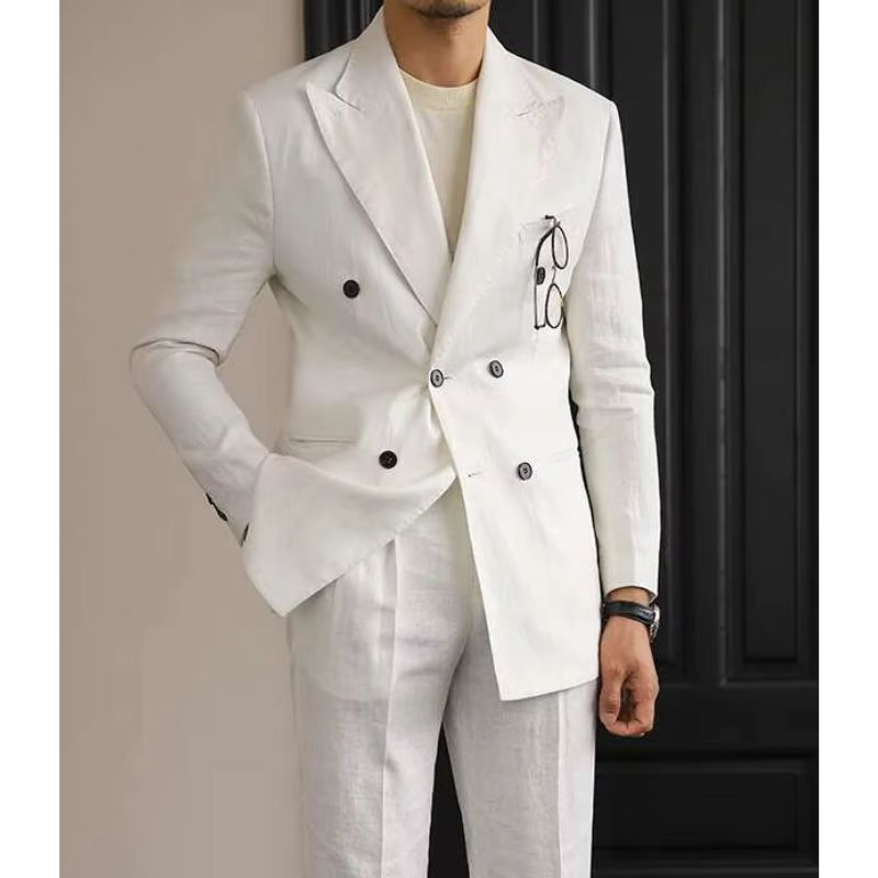 terno masculino linho, costume italiano transpassado, blazer linho branco masculino, terno casamento verão, alfaiataria italiana masculina