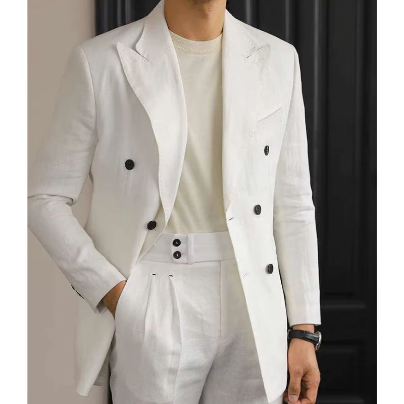 terno masculino linho, costume italiano transpassado, blazer linho branco masculino, terno casamento verão, alfaiataria italiana masculina