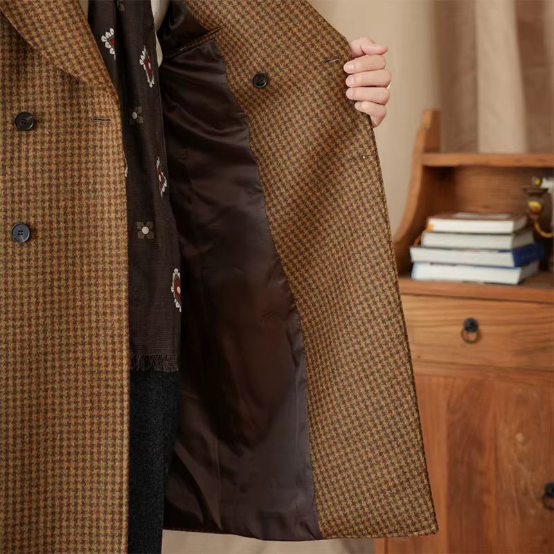 sobretudo transpassado masculino,
sobretudo masculino lã, sobretudo masculino estilo retro, casaco masculino inverno premium, casaco longo masculino xadrez