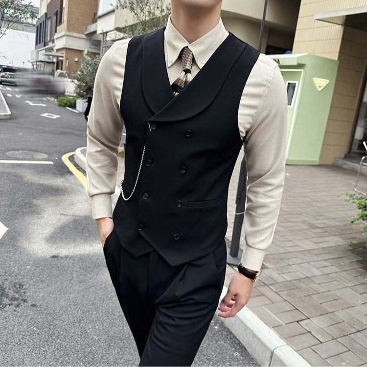 Colete shawl masculino transpassado com bolsos com vivo, Maximus