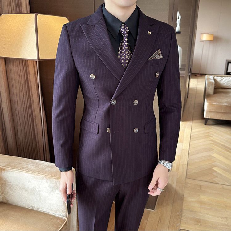 Terno Masculino Slim Transpassado Risca de Giz Luxury Maximus