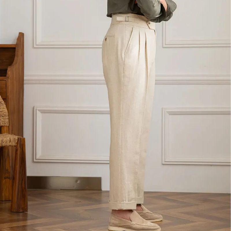 Calça Alfaiataria de Algodão e Linho Slim Toscana Maximus