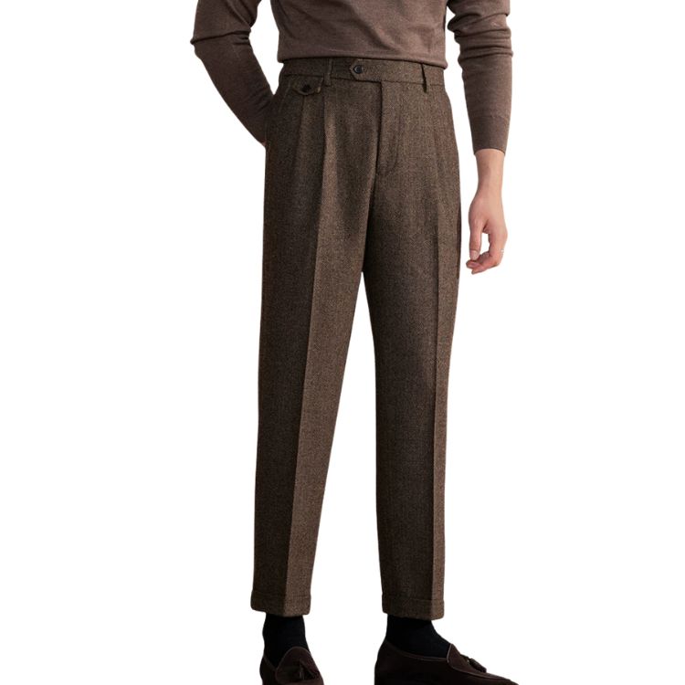 Calça Alfaiataria Masculina Reta de Lã Plissada Maximus