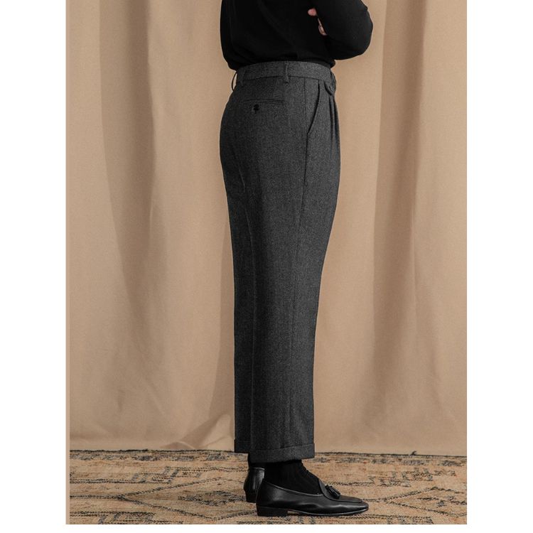 Calça Alfaiataria Masculina Reta de Lã Plissada Maximus