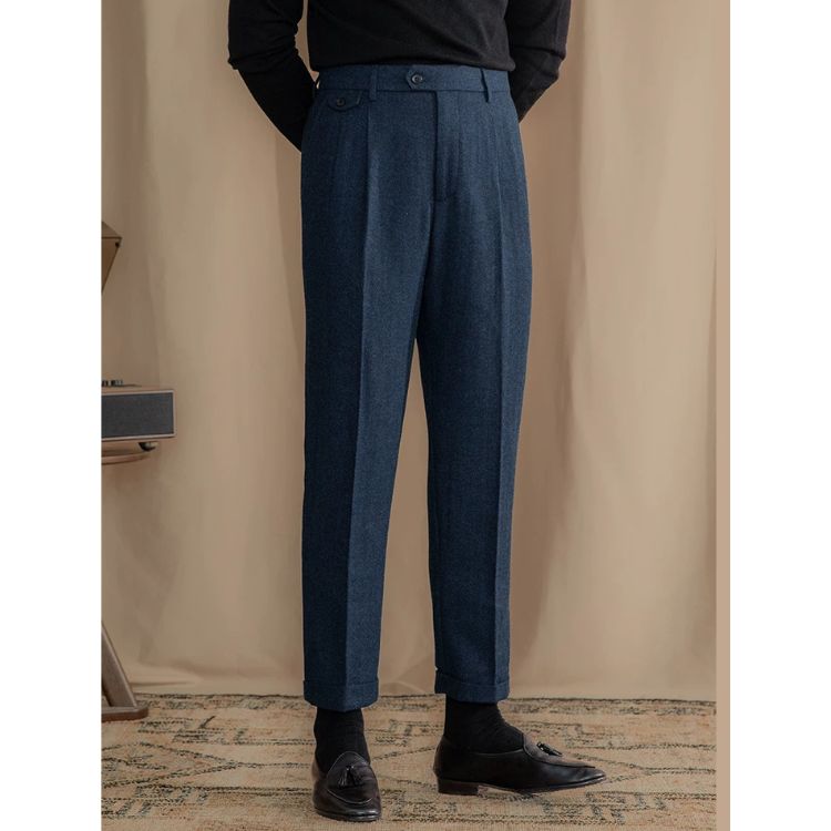 Calça Alfaiataria Masculina Reta de Lã Plissada Maximus