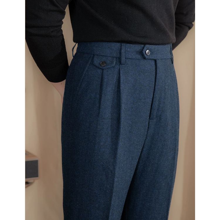 Calça Alfaiataria Masculina Reta de Lã Plissada Maximus