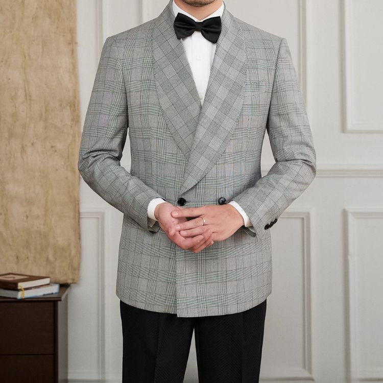 Blazer Masculino Slim Transpassado Shawl Príncipe de Gales Maximus