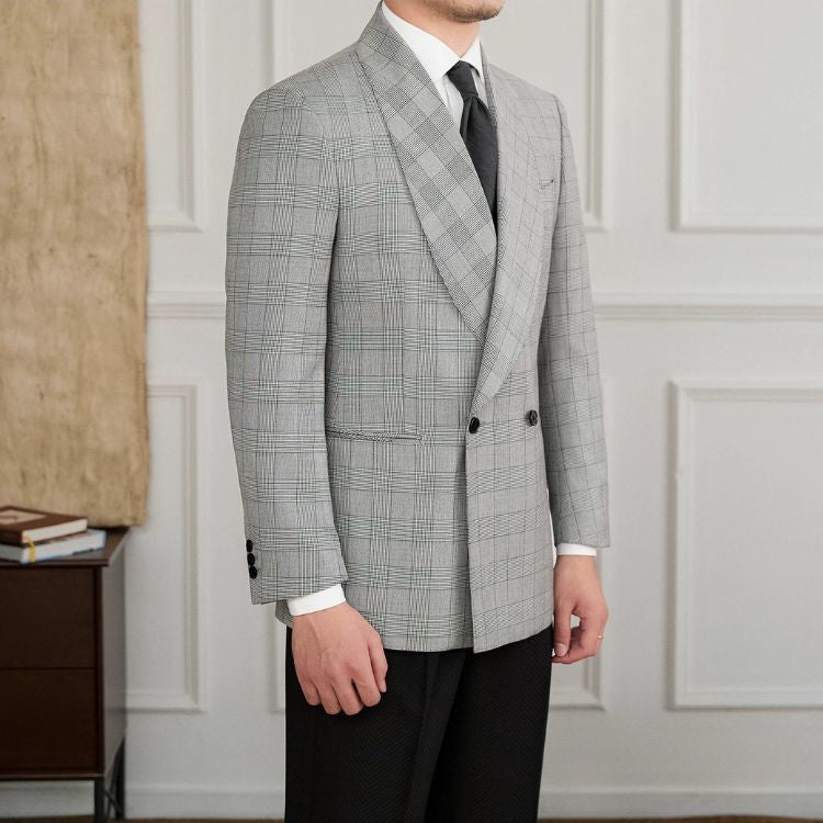 Blazer Masculino Slim Transpassado Shawl Príncipe de Gales Maximus