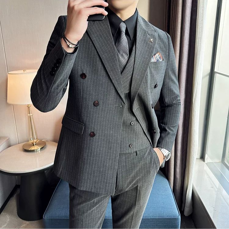 Terno Masculino Slim Transpassado Peak Risca de Giz Maximus