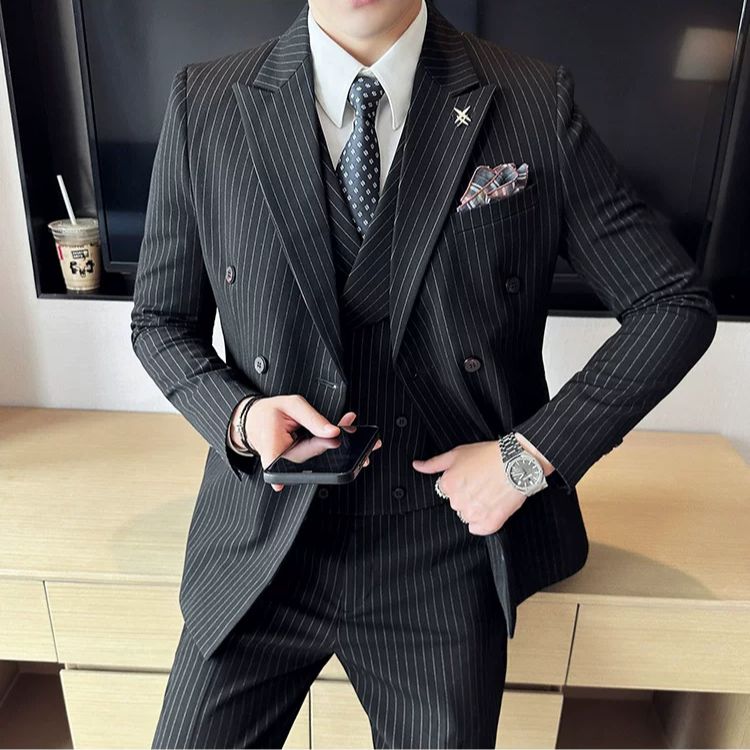 Terno Masculino Slim Transpassado Peak Risca de Giz Maximus
