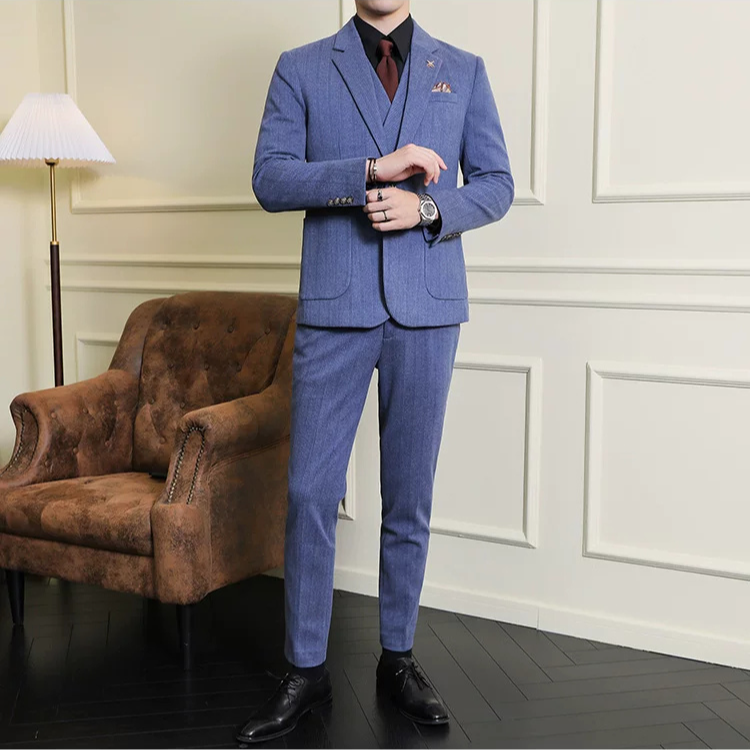 Terno Masculino Slim Canelado Colete Transpassado Maximus