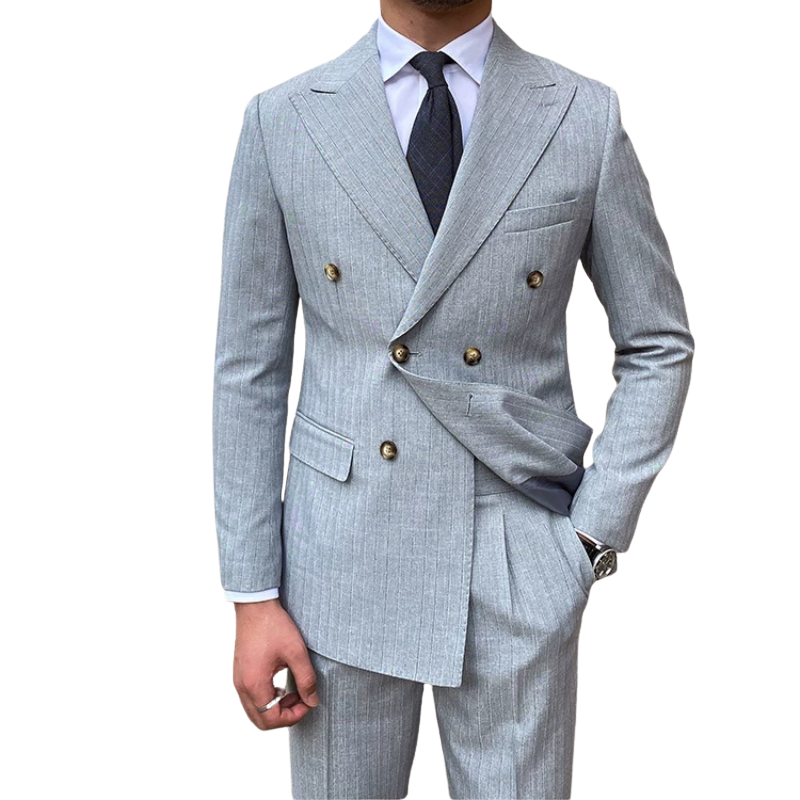 costume masculino risca de giz, terno slim risca de giz, costume transpassado masculino, costume cinza masculino, costume caqui masculino, terno listrado fino, costume 2 peças masculino, costume social slim fit