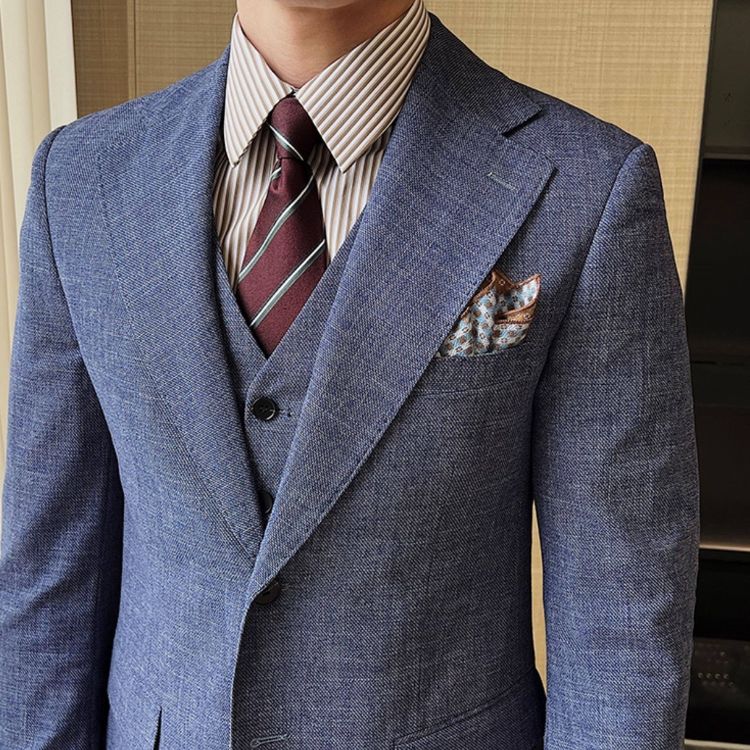 terno masculino slim fit texturizado, terno 3 peças masculino, terno masculino com colete, terno social masculino completo, terno masculino mescla