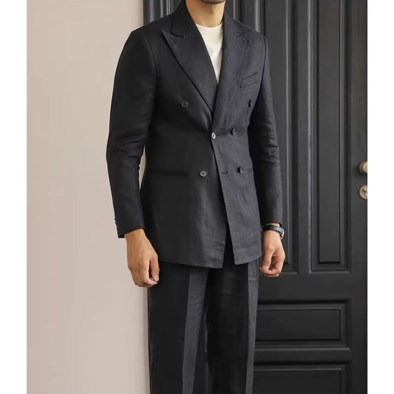 Costume Masculino Transpassado Italiano em Linho Maximus