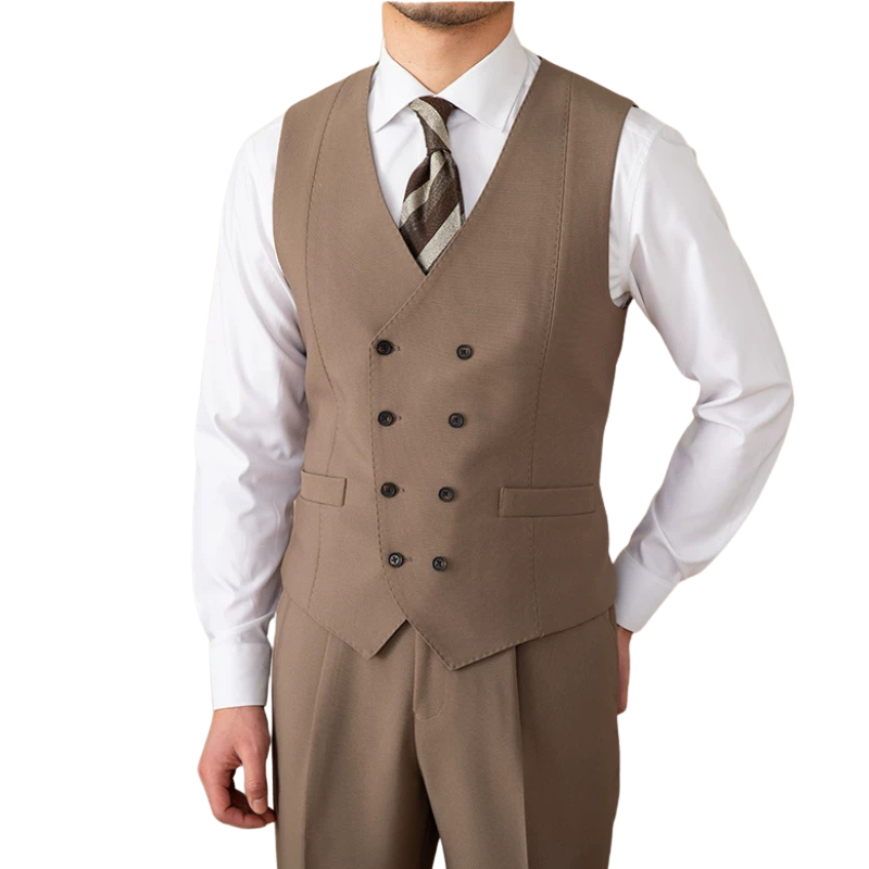 colete masculino transpassado, colete slim masculino, colete social masculino, colete para terno, colete masculino marrom, acessório masculino formal, colete para casamento, colete masculino poliéster