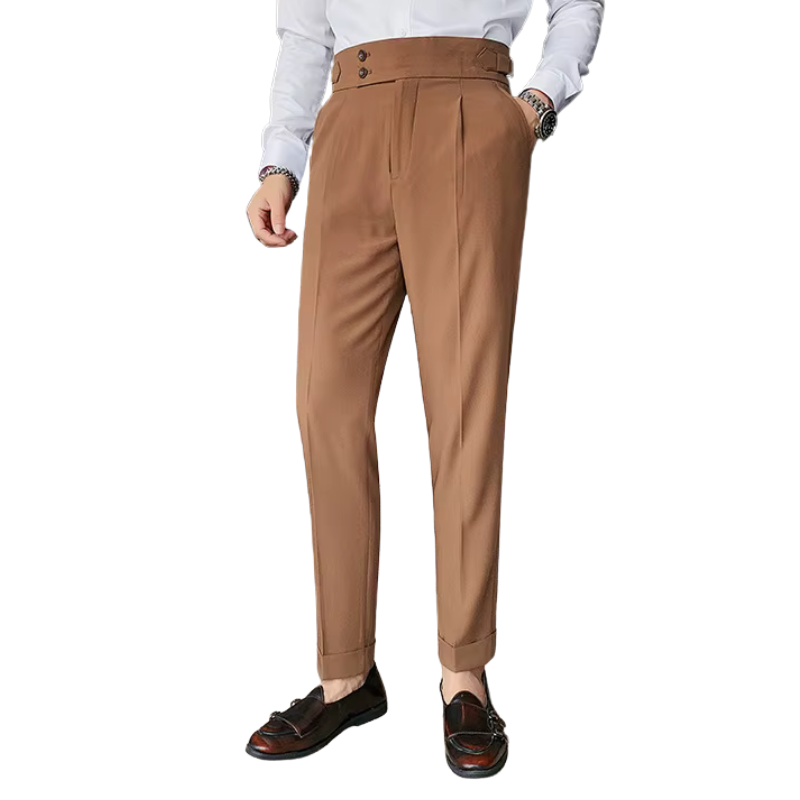 calça alfaiataria reta masculina, calça botão duplo masculina, calça cropped masculina, calça cintura alta reta, calça social masculina corte reto, calça café masculina, calça formal cropped, calça pala lateral, Mr. Maximus, moda masculina alfaiataria