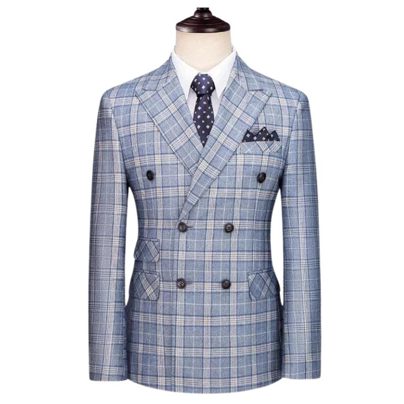 Terno Masculino, Terno Transpassado, Terno Xadrez Terno Masculino Transpassado, Terno Masculino Azul Claro, Conjunto Masculino, Terno Slim Fit Xadrez