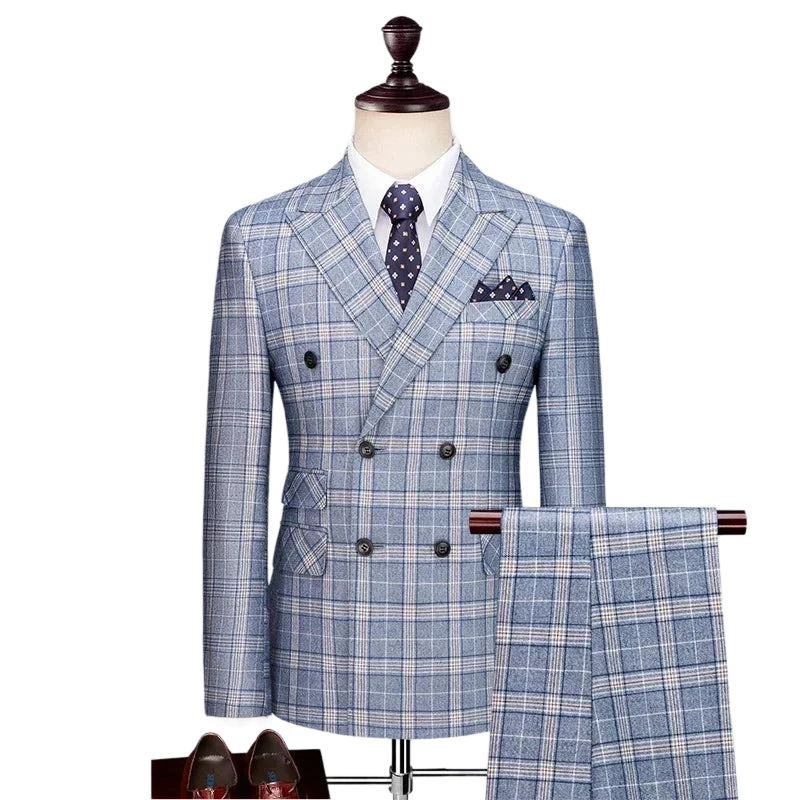 Terno Masculino, Terno Transpassado, Terno Xadrez Terno Masculino Transpassado, Terno Masculino Azul Claro, Conjunto Masculino, Terno Slim Fit Xadrez