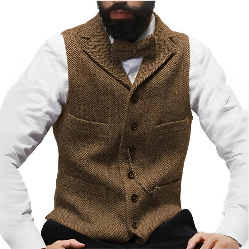 Colete Masculino de Lã com Lapela, Colete de Lã, Colete Masculino de Lapela