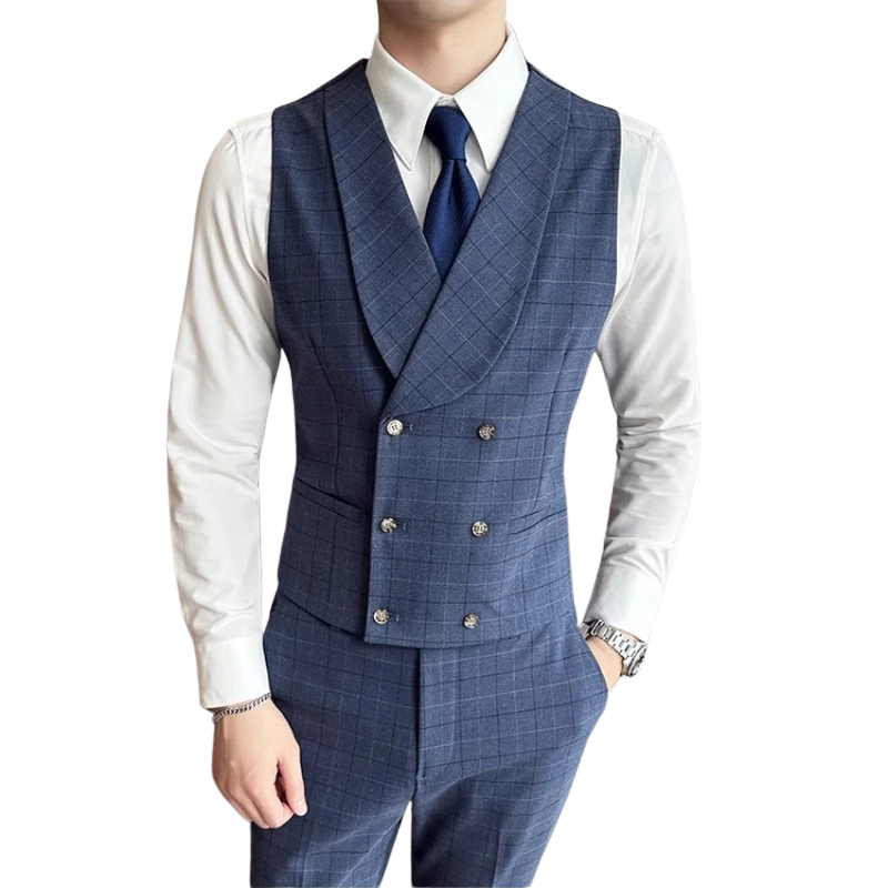 Conjunto Social Masculino Xadrez Colete Shawl Transpassado e Calça Maximus