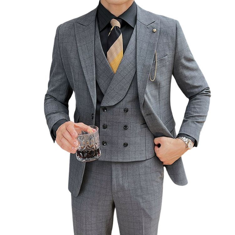 terno masculino slim transpassado xadrez, terno 3 peças xadrez transpassado masculino, terno masculino slim fit transpassado moderno, terno social masculino xadrez completo, terno masculino duplo abotoamento xadrez