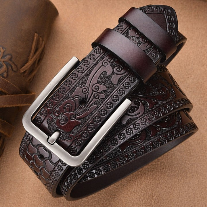 Cinto Masculino de Couro Genuíno Detalhado Valentus