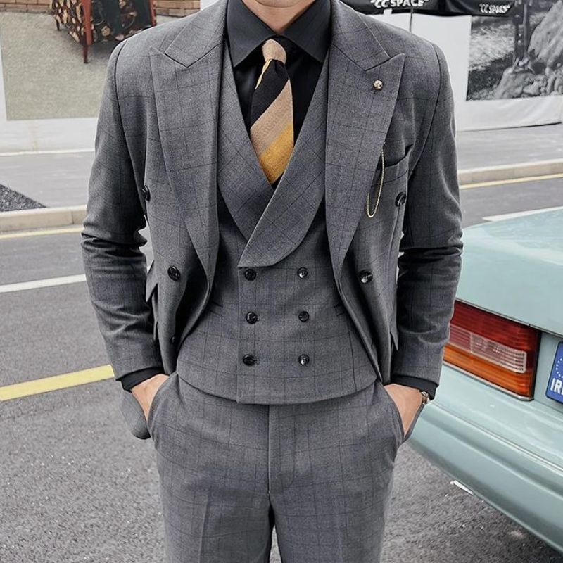 Terno Masculino Slim, Terno Masculino Transpassado Xadrez, Terno Masculino Xadrez