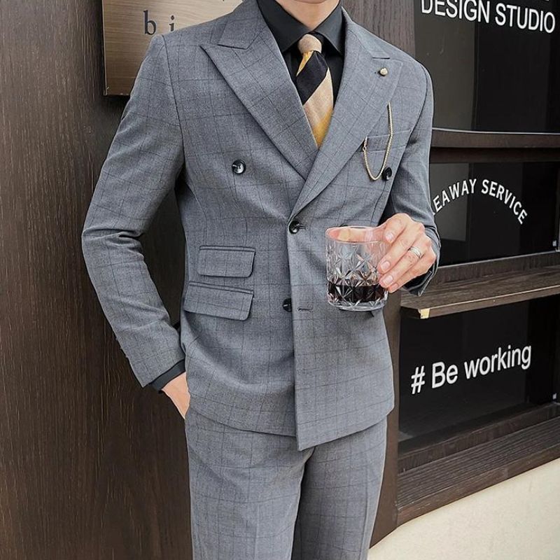 Terno Masculino Slim, Terno Masculino Transpassado Xadrez, Terno Masculino Xadrez