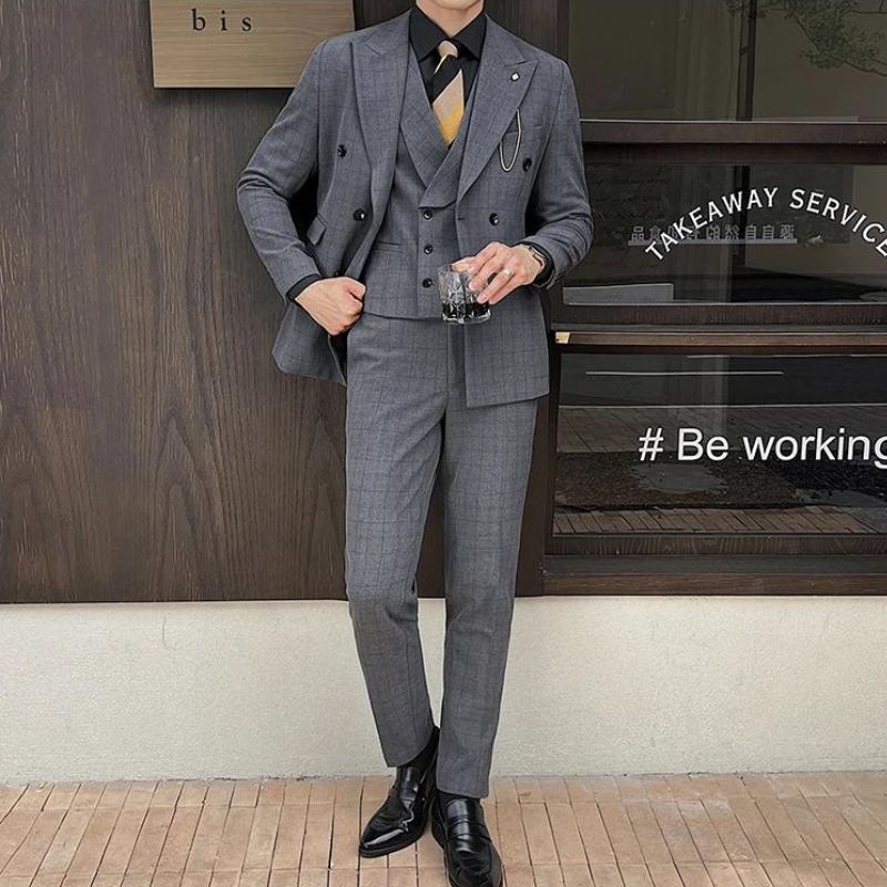 Terno Masculino Slim, Terno Masculino Transpassado Xadrez, Terno Masculino Xadrez