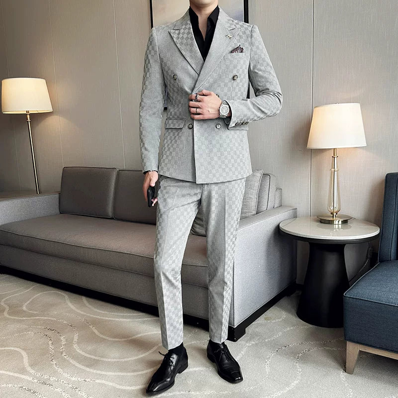 Costume Masculino Slim Transpassado Quadriculado Maximus