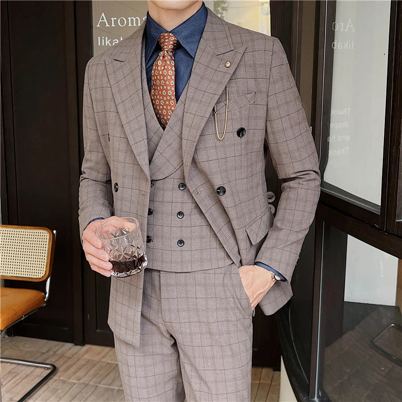 Terno Masculino Slim, Terno Masculino Transpassado Xadrez, Terno Masculino Xadrez