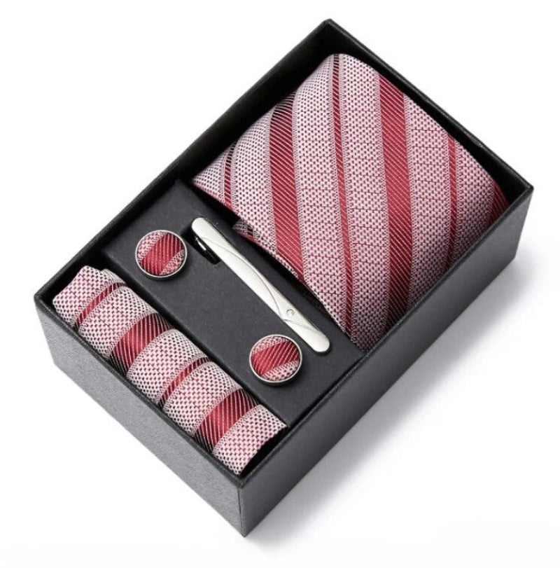 conjunto gravata listrada, gravata seda com clipe, kit gravata completo, gravata para presente, acessório masculino formal, gravata para terno, conjunto masculino formal, gravata para eventos sociais