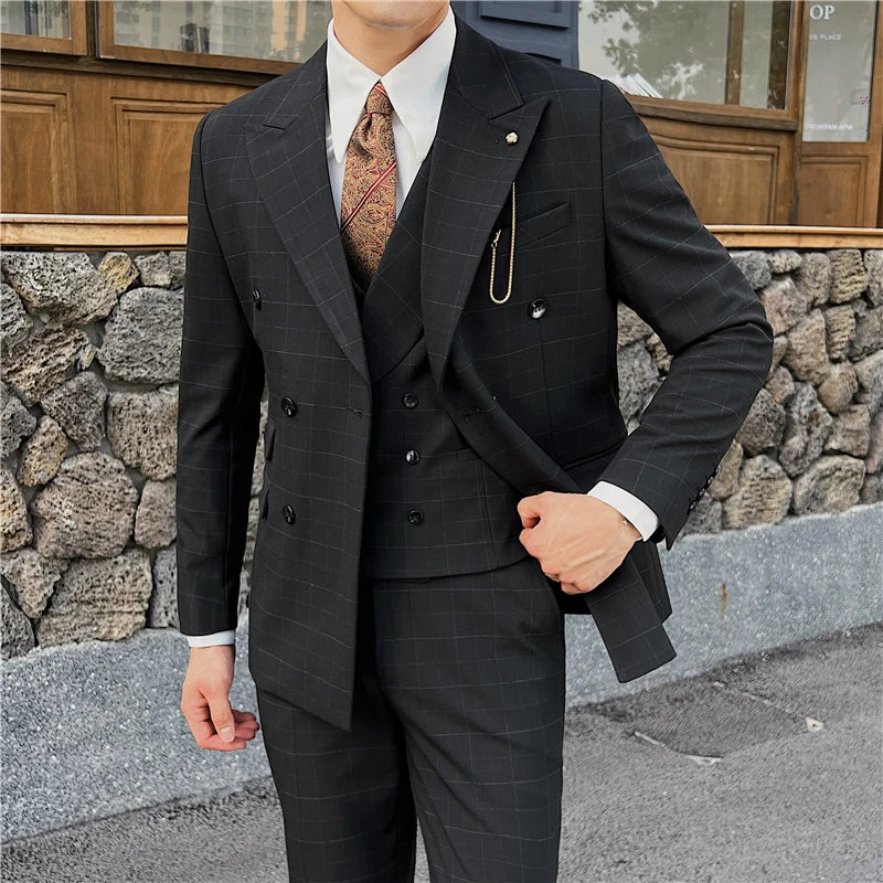 Terno Masculino Slim, Terno Masculino Transpassado Xadrez, Terno Masculino Xadrez