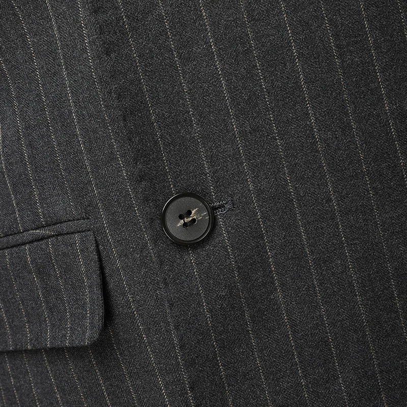 Terno Masculino Transpassado Risca de Giz Cinza Escuro, Terno Masculino Slim, Terno Masculino Transpassado