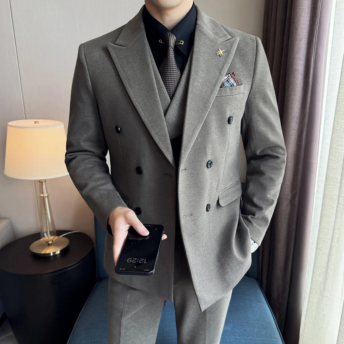 Terno masculino transpassado liso, terno masculino slim fit, terno masculino transpassado slim, terno masculino liso