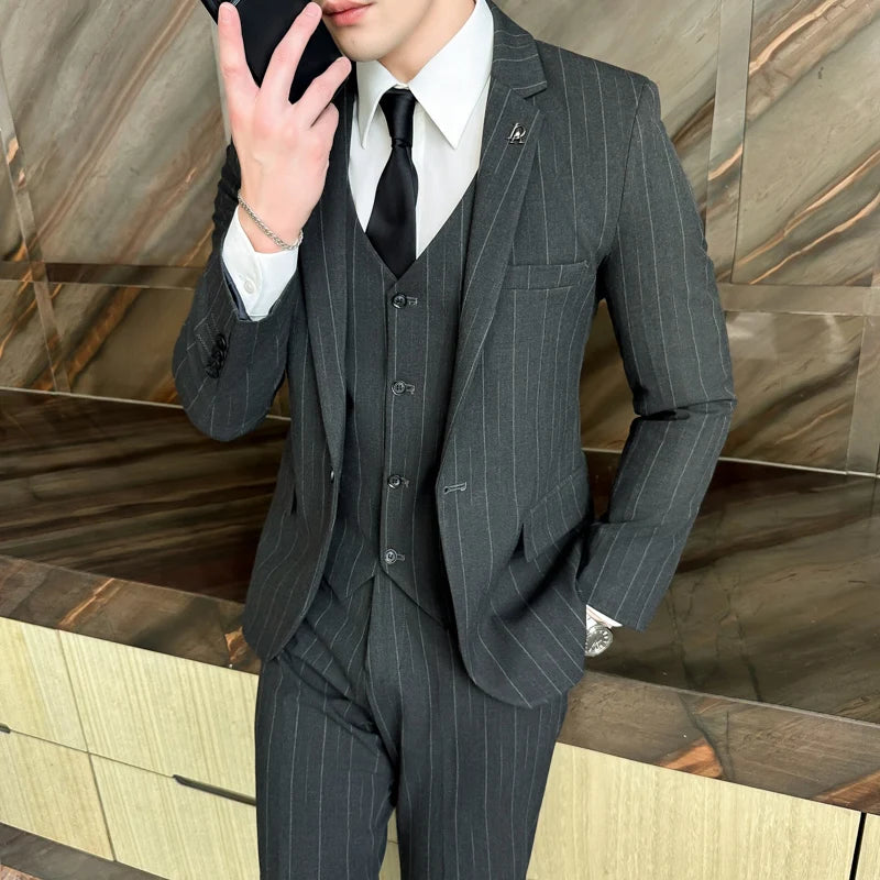 terno masculino slim, terno listrado masculino, terno 3 peças social, terno de casamento masculino, terno de alfaiataria moderna