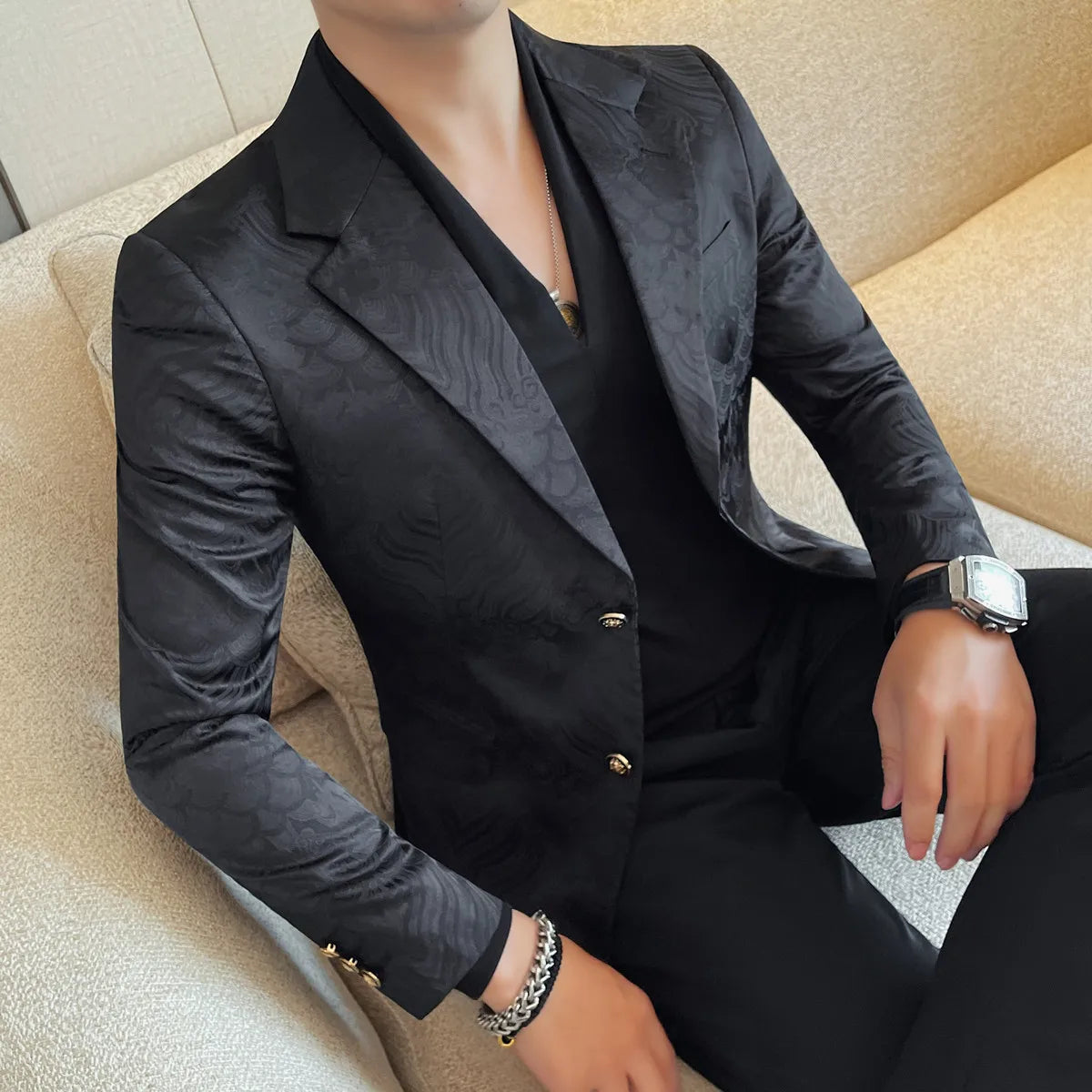 blazer masculino slim, blazer social masculino, blazer preto estampado, blazer de festa masculino, blazer elegante moderno