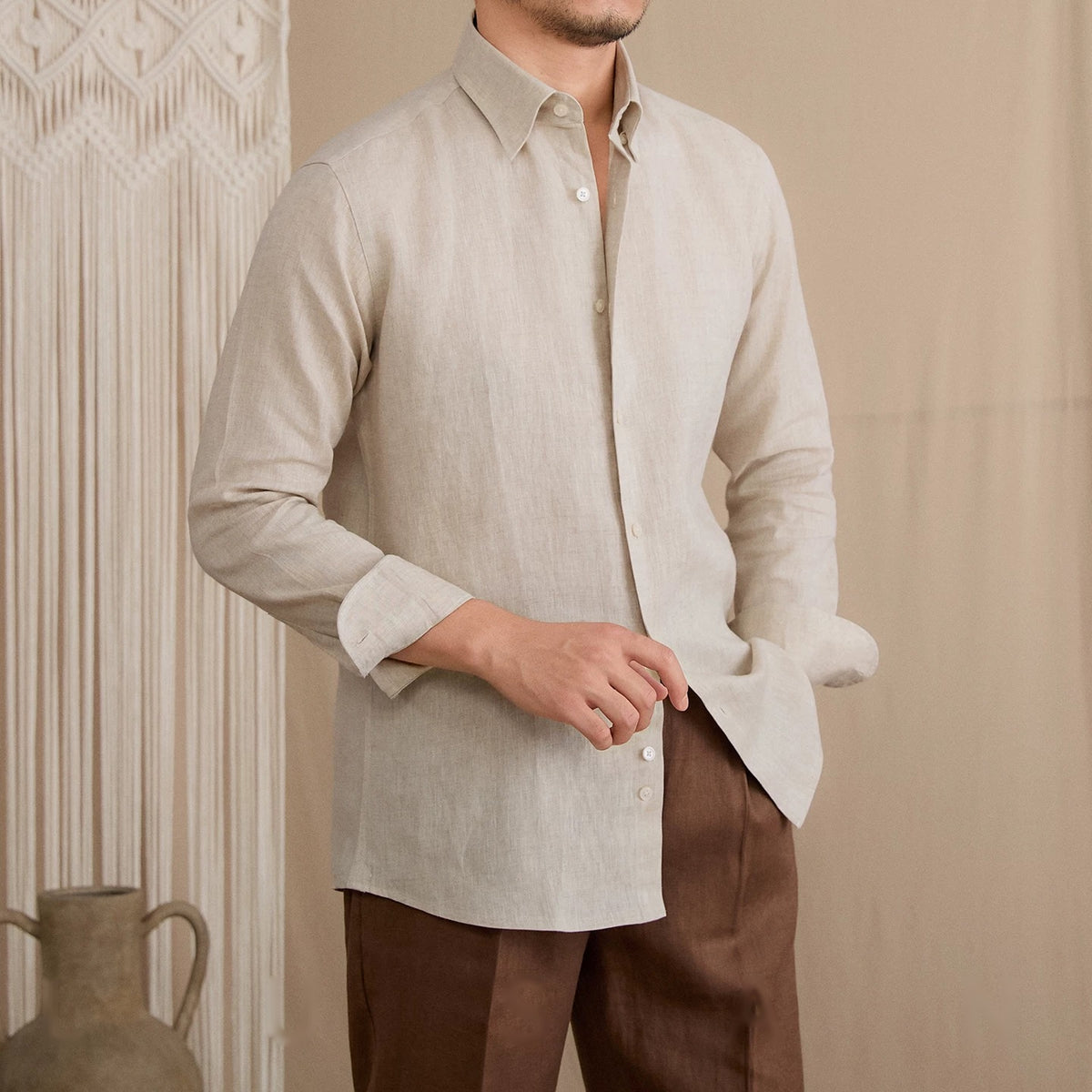 Camisa Social Masculina de Linho Puro Amalfi Maximus
