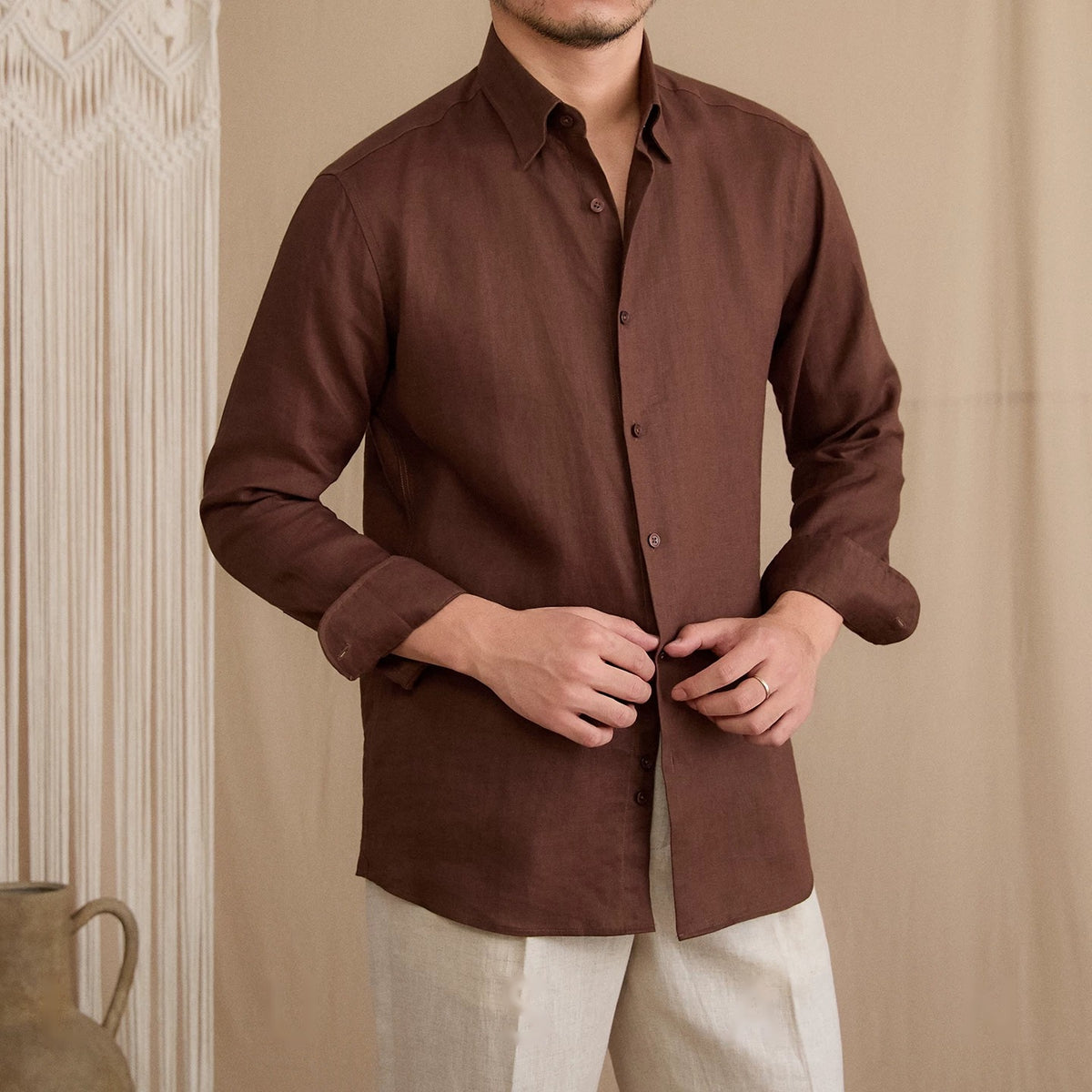 Camisa Social Masculina de Linho Puro Amalfi Maximus