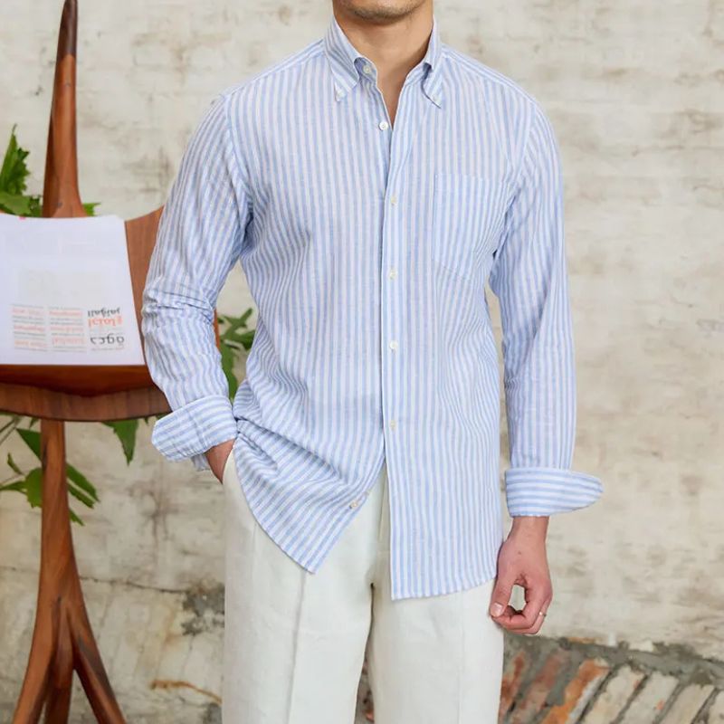 camisa social masculina listrada, camisa slim fit masculina, camisa social azul e branca, camisa listrada elegante masculina, camisa social slim masculina