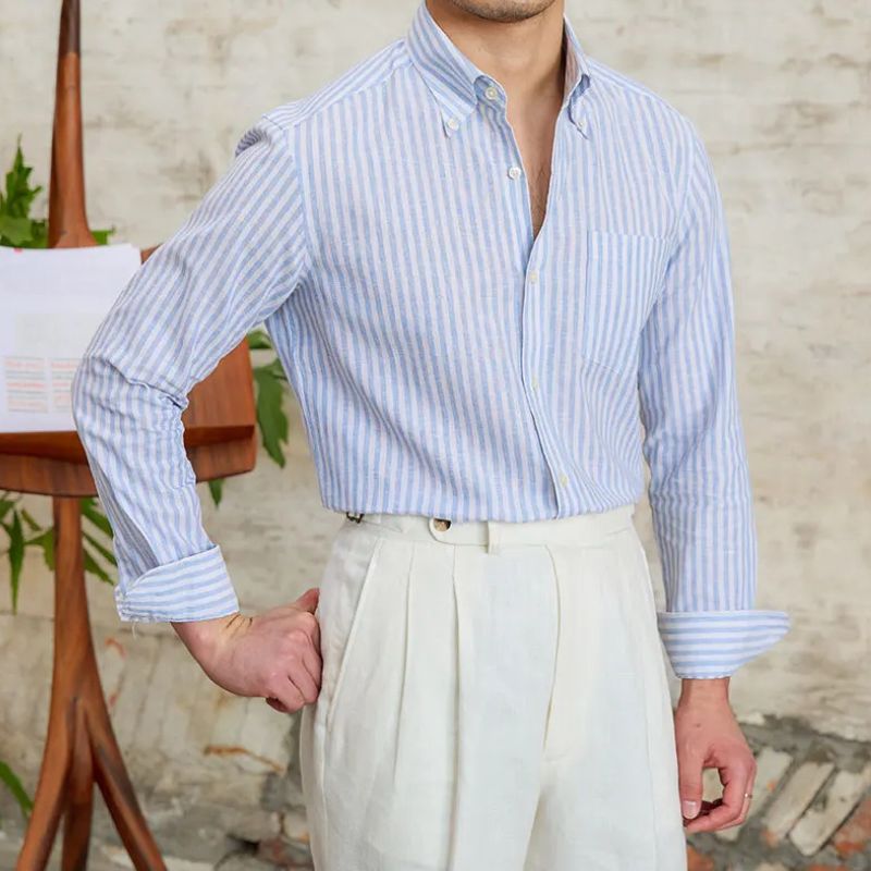 camisa social masculina listrada, camisa slim fit masculina, camisa social azul e branca, camisa listrada elegante masculina, camisa social slim masculina