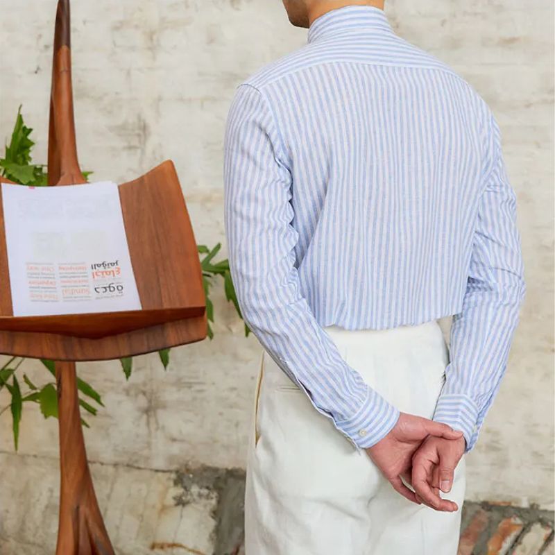 camisa social masculina listrada, camisa slim fit masculina, camisa social azul e branca, camisa listrada elegante masculina, camisa social slim masculina