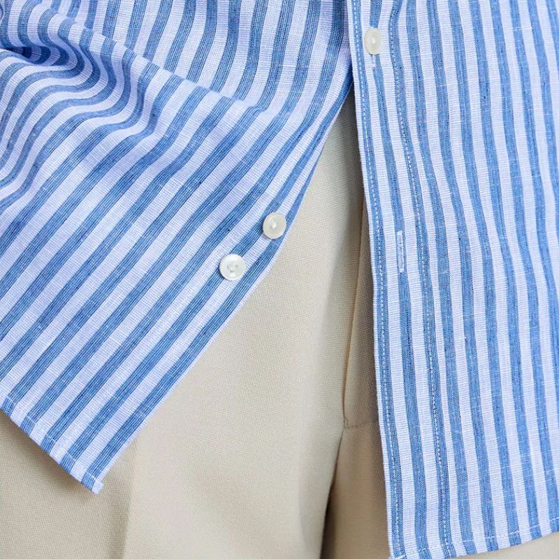 camisa social masculina listrada, camisa slim fit masculina, camisa social azul e branca, camisa listrada elegante masculina, camisa social slim masculina