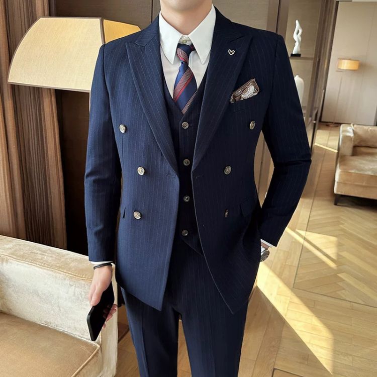 Terno Masculino Slim Transpassado Risca de Giz Luxury Maximus