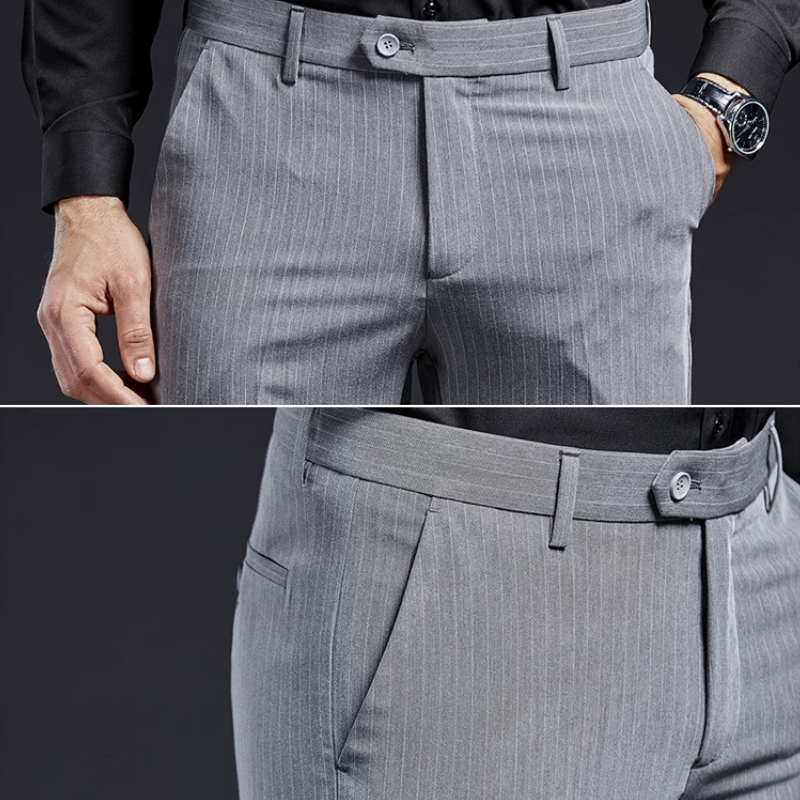calça social risca de giz, calça social masculina reta, calça social confort, calça social preta listrada, calça social cinza masculina, calça masculina escritório elástica, calça social com elastano, calça alfaiataria risca de giz