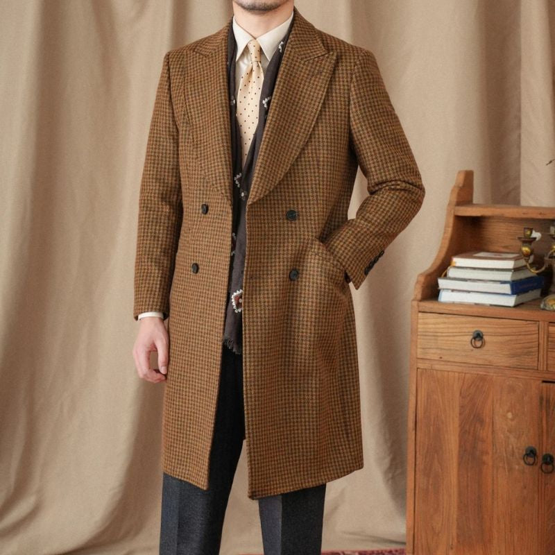 sobretudo transpassado masculino,
sobretudo masculino lã, sobretudo masculino estilo retro, casaco masculino inverno premium, casaco longo masculino xadrez